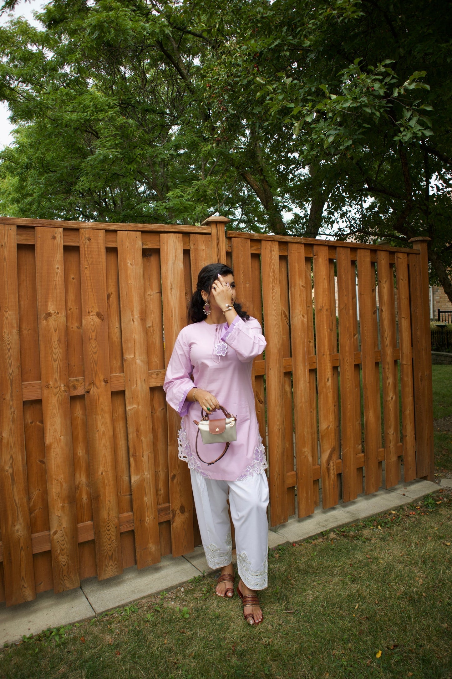 Lilac & White: Embroidered Cotton Two-Piece Suit