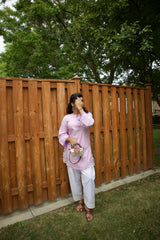 Lilac & White: Embroidered Cotton Two-Piece Suit