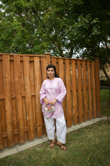 Lilac & White: Embroidered Cotton Two-Piece Suit