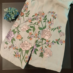 Ivory Bloom Korean Rawsilk Embroidered Bell Bottoms