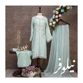 Neelofer Ice Blue Radiance: Embellished Cotton Net Dress