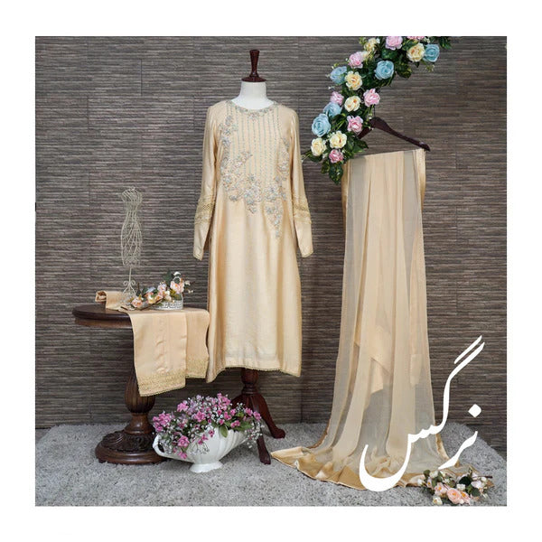 Nargis Golden Glow: Embellished Cotton Net Trio