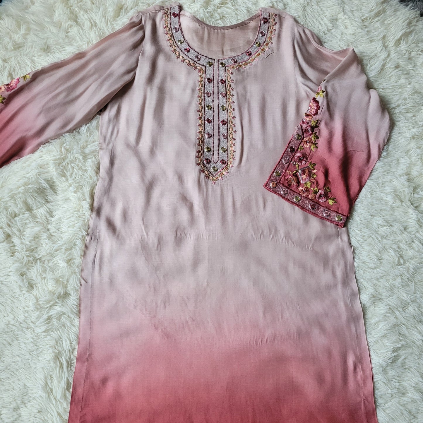 Terracotta Bloom: Embroidered Two-Piece Suit
