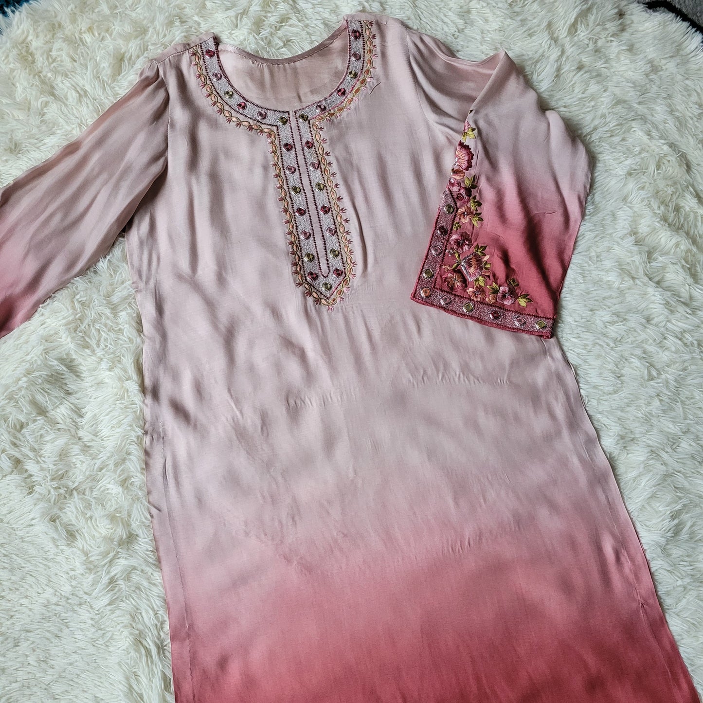 Terracotta Bloom: Embroidered Two-Piece Suit