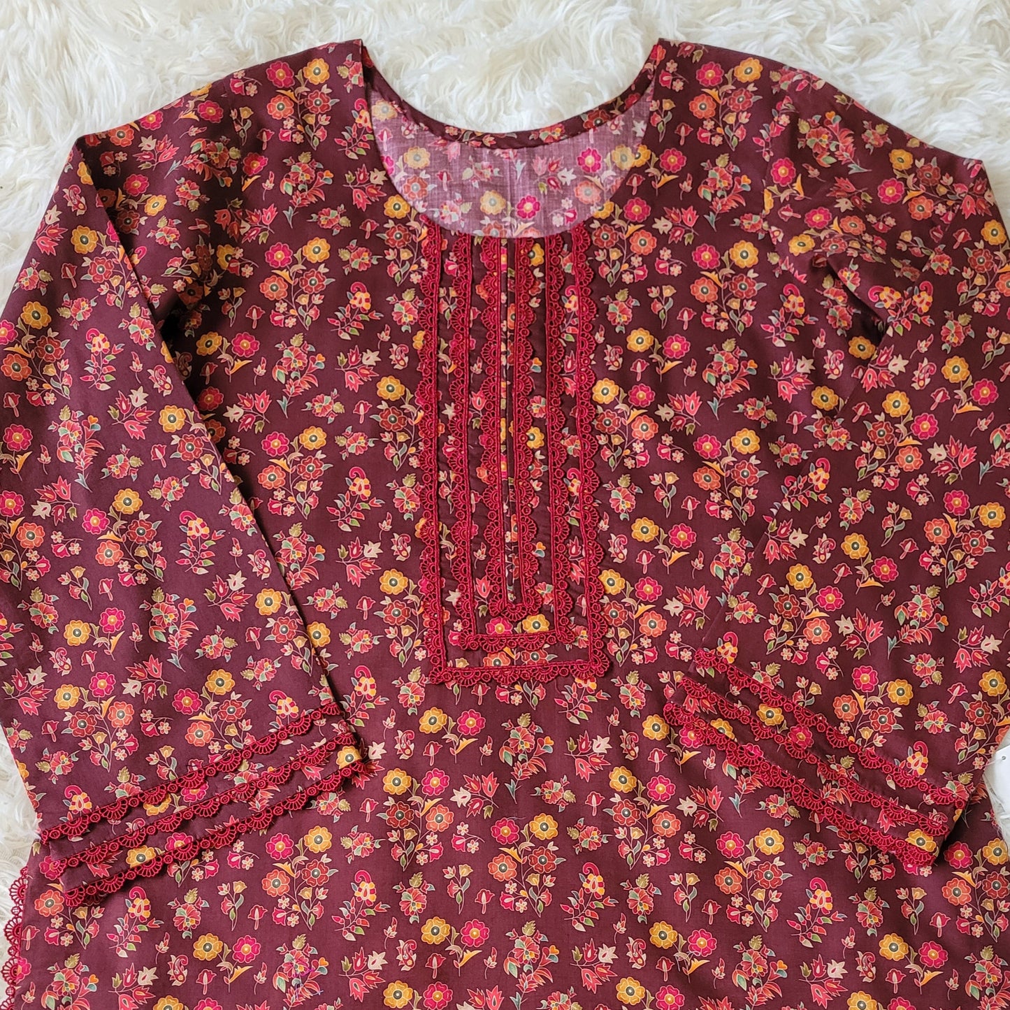 Maroon Petal Print Coords