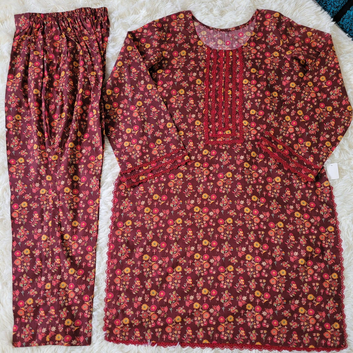 Maroon Petal Print Coords
