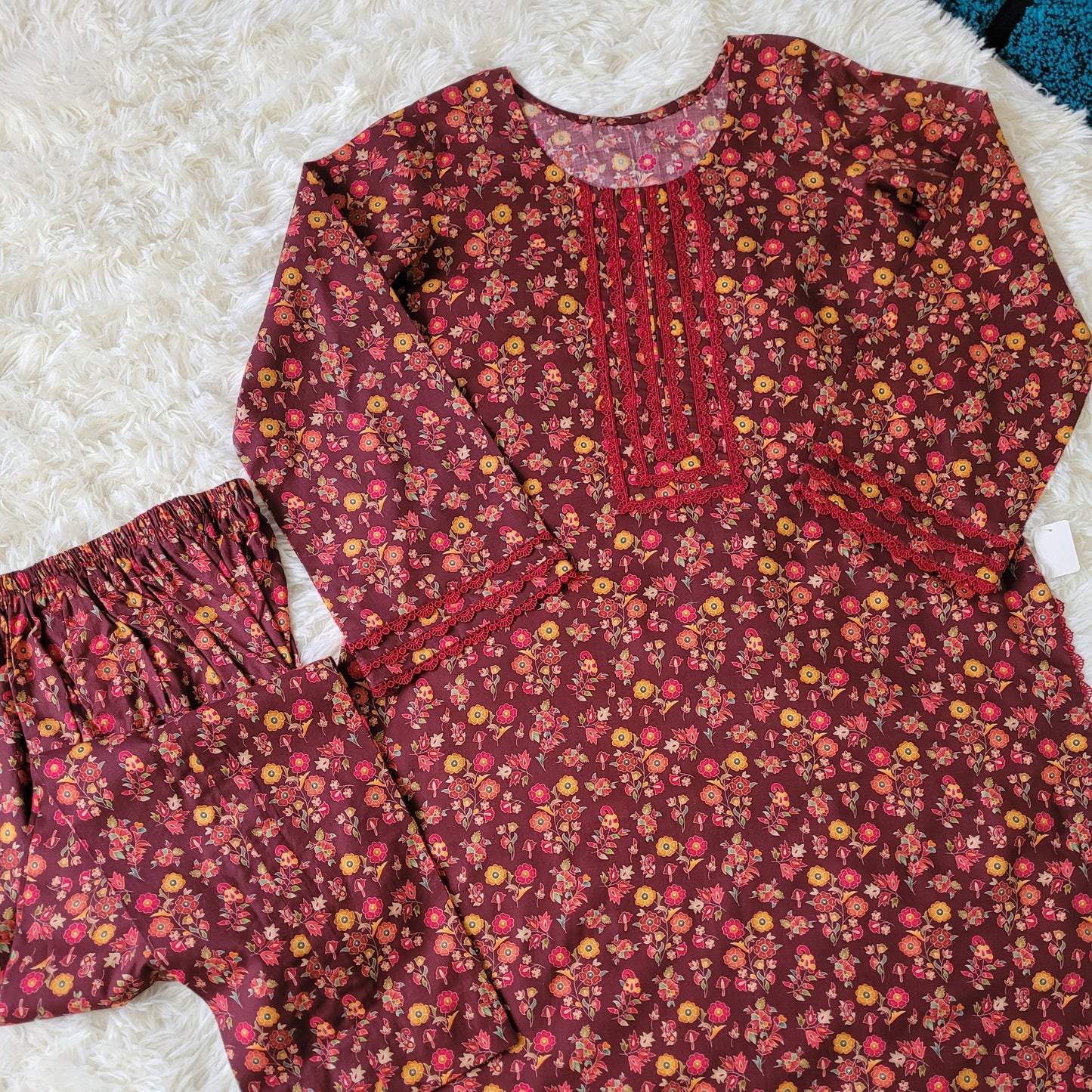 Maroon Petal Print Coords