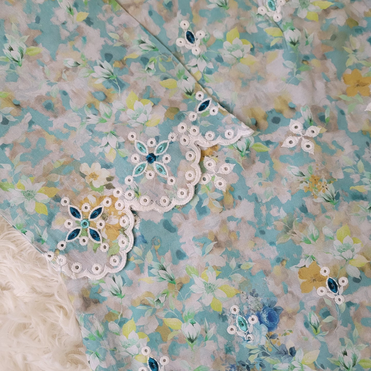 Aqua Floral Delight: Printed Lawn Co-ord Set