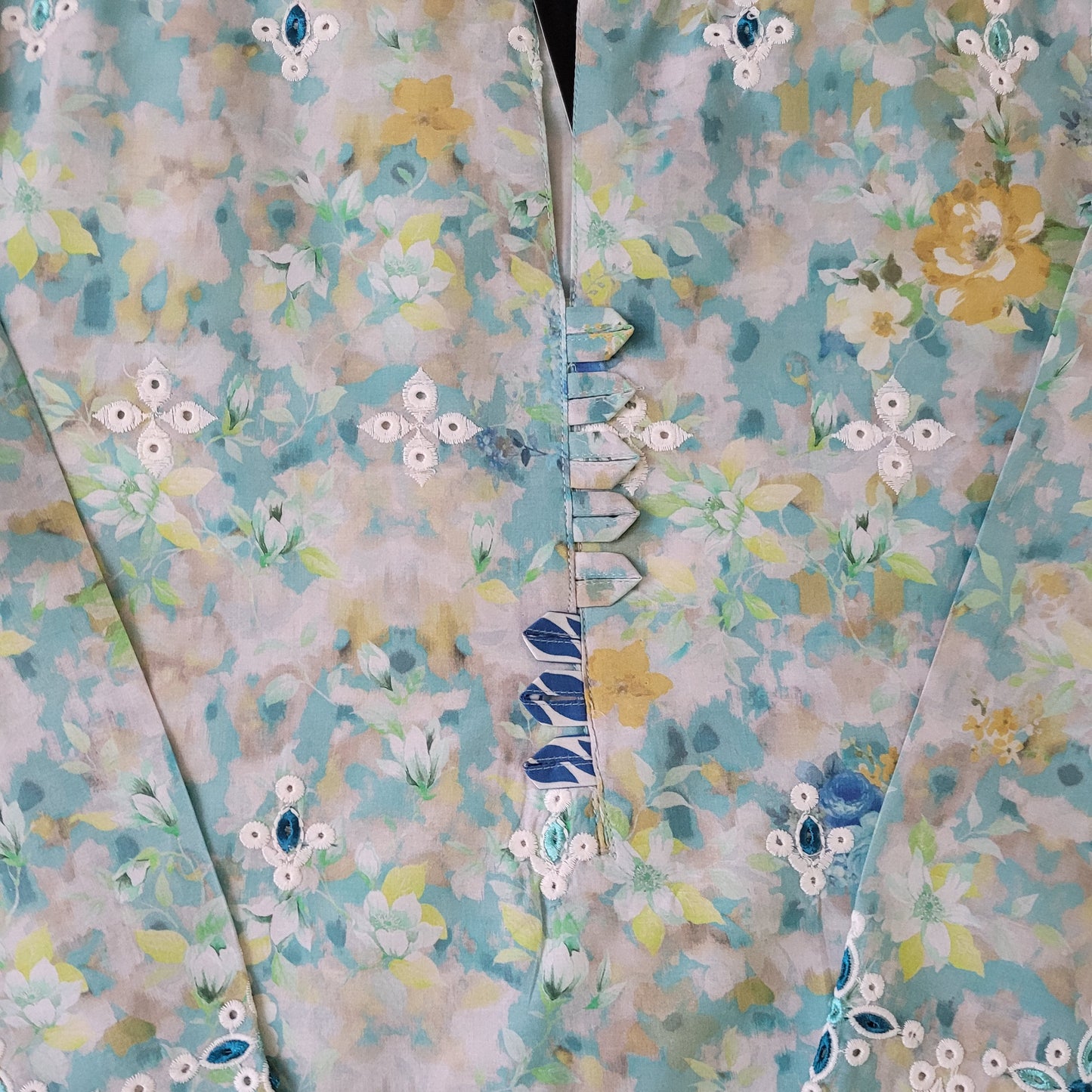 Aqua Floral Delight: Printed Lawn Co-ord Set