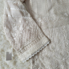 Baroque Ivory Charm: Chiffon & Rawsilk Three-Piece