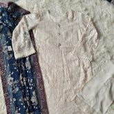 Baroque Ivory Charm: Chiffon & Rawsilk Three-Piece