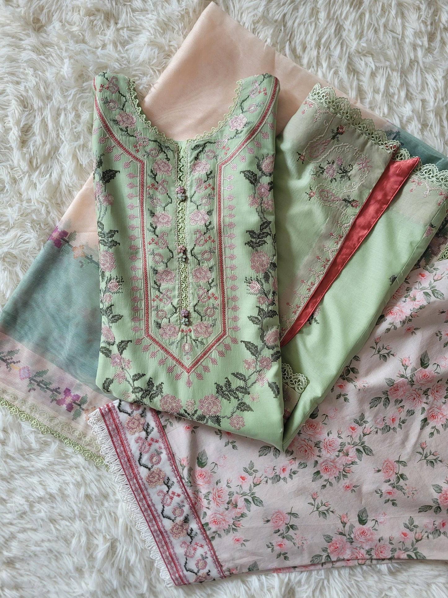 Zara Floral Green Printed Lawn Suit with Chiffon Dupatta