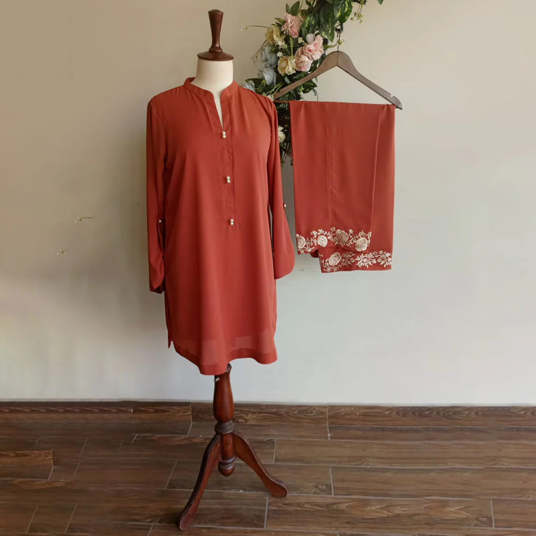 Rust Radiance Pearl-Accented Georgette Duo