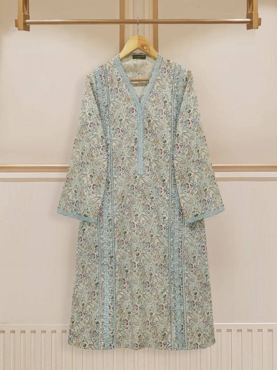 Agha Noor Cool Grey Printed Lawn Suit with Dupatta