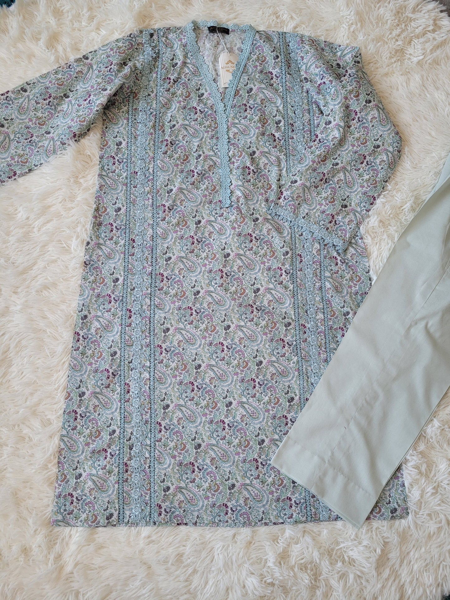 Agha Noor Cool Grey Printed Lawn Suit with Dupatta