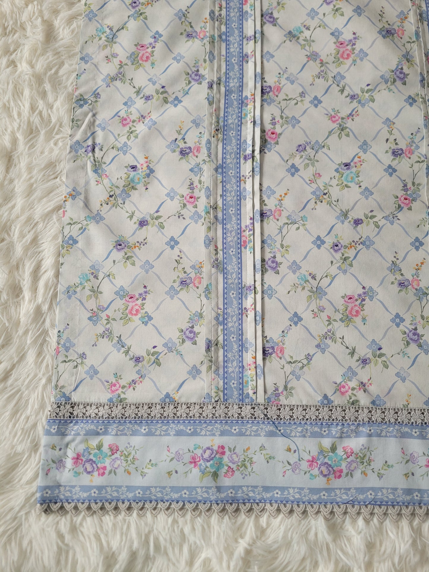 Agha Noor Ivory Lattice: Printed Cambric Shirt with Blue Accents