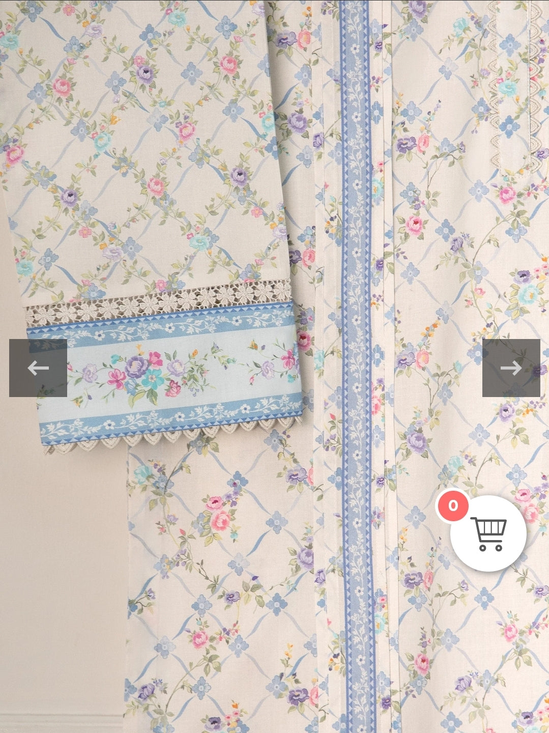 Agha Noor Ivory Lattice: Printed Cambric Shirt with Blue Accents