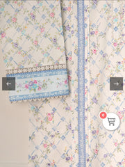 Agha Noor Ivory Lattice: Printed Cambric Shirt with Blue Accents