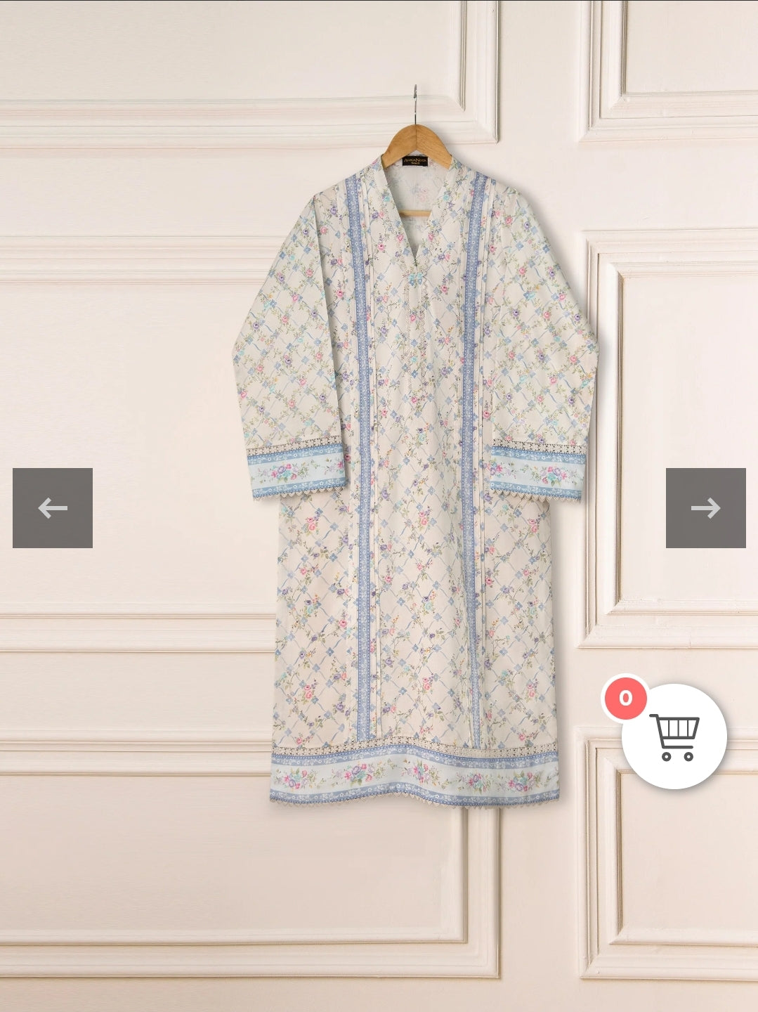 Agha Noor Ivory Lattice: Printed Cambric Shirt with Blue Accents