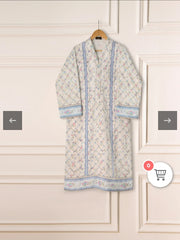 Agha Noor Ivory Lattice: Printed Cambric Shirt with Blue Accents
