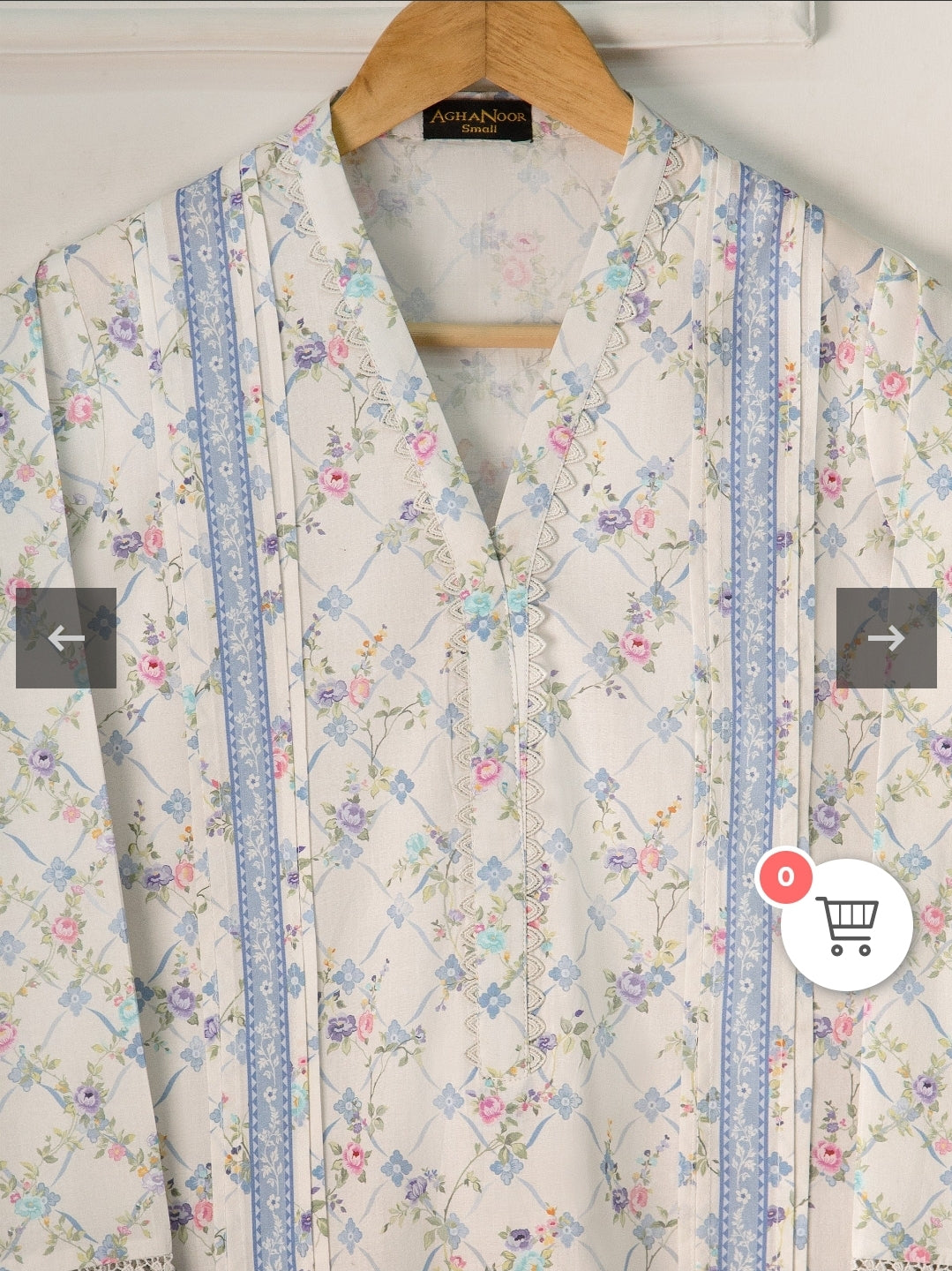 Agha Noor Ivory Lattice: Printed Cambric Shirt with Blue Accents