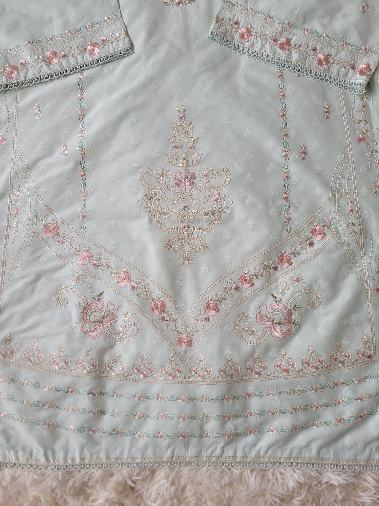 Agha Noor Mint Bloom Heavily Embroidered Lawn Shirt