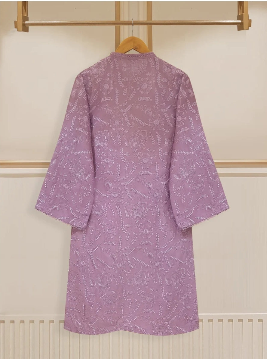 Agha Noor Lavender Embroidered Lawn Suit with printed Silk Dupatta