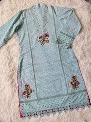 Aqua Bloom Chikankari Suit with Ombre Chiffon Dupatta