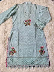 Aqua Bloom Chikankari Suit with Ombre Chiffon Dupatta