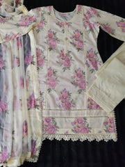 Bareeze Blush Blooms Embroidered Lawn Suit with Chiffon Dupatta