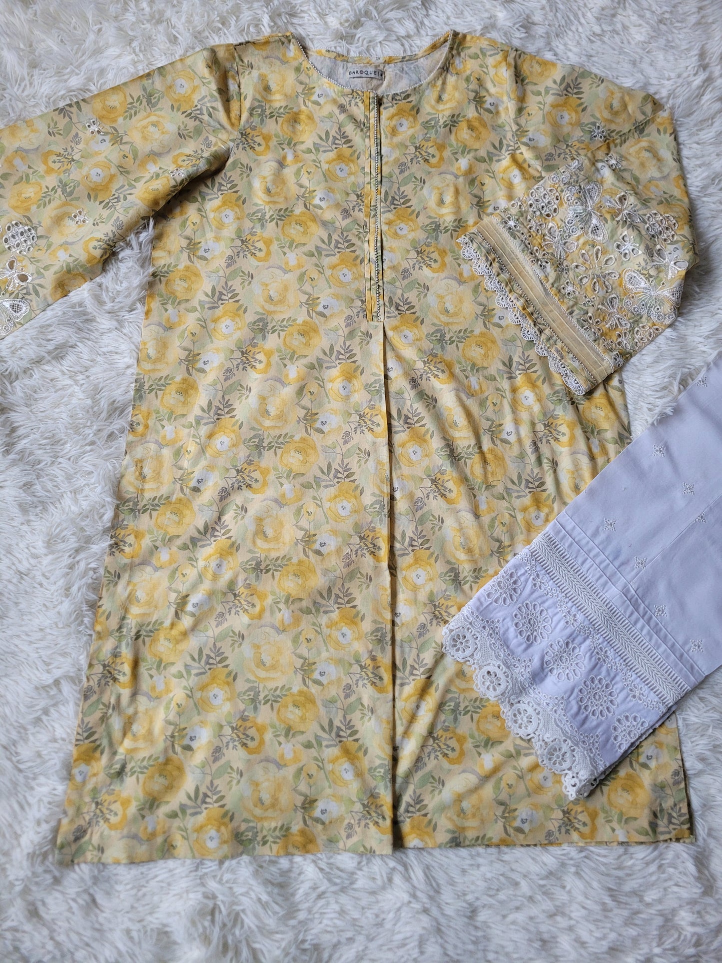 Baroque Golden Garden Embroidered Printed Lawn Suit with Sheer Dupatta