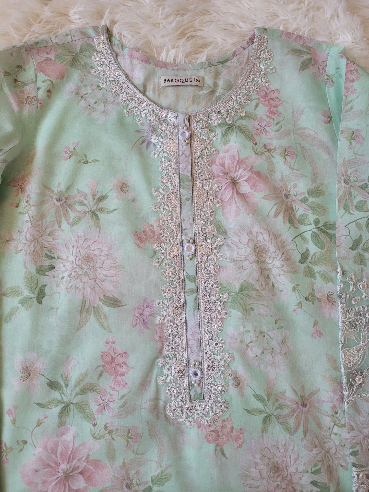Baroque Mint Floral: Printed Lawn Co-ords
