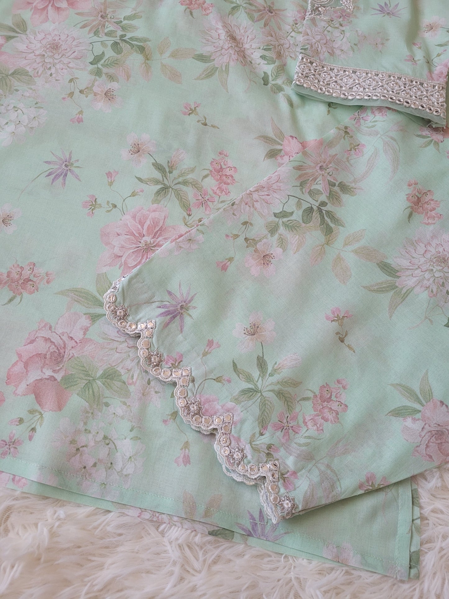 Baroque Mint Floral: Printed Lawn Co-ords