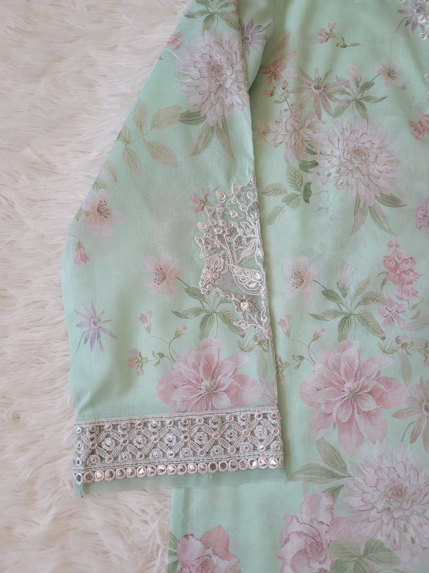Baroque Mint Floral: Printed Lawn Co-ords