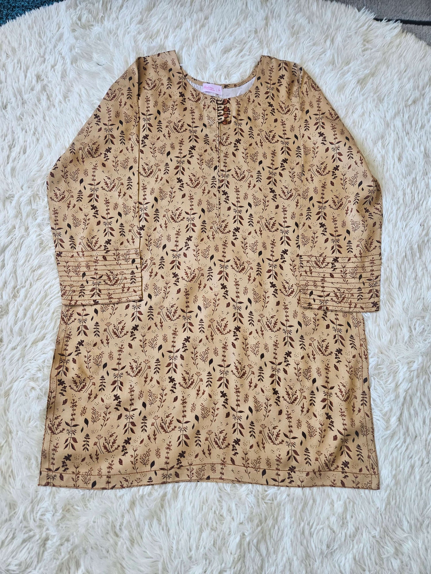 2 Piece Printed Marina Beige Botanical Print Kurta with Coordinated Shalwar