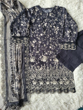 Bin Saeed Noir Elegance: Printed Lawn Suit with Scalloped Details