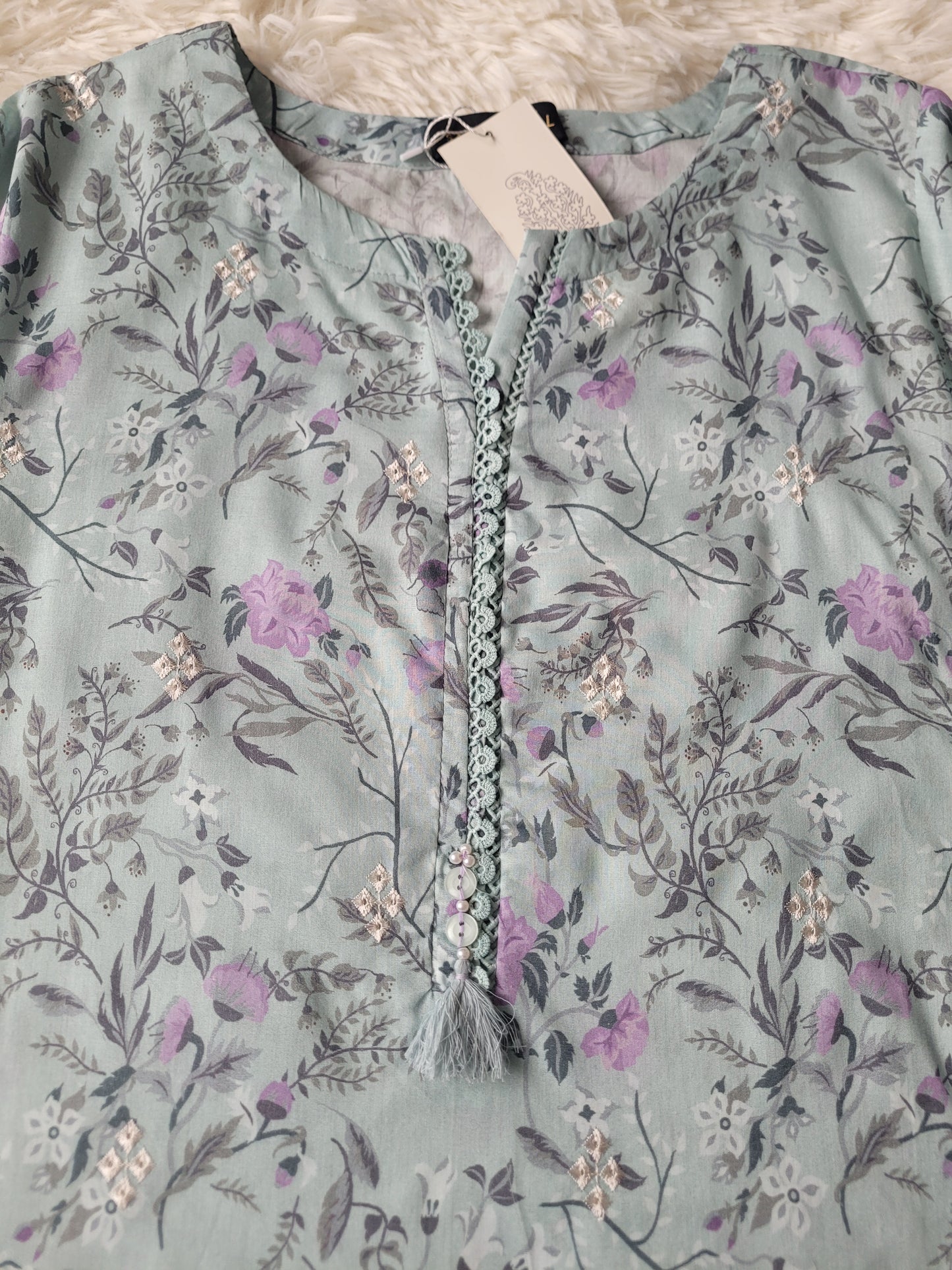 Bin Saeed Aqua Cascade: Printed Lawn Suit with Delicate Accents
