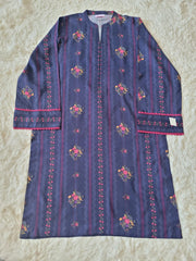 2 PC Printed Linen Suit - Navy Floral Stripe Kurta with Trousers