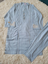 Embroidered Irish Linen Suit - Light Blue Kurta with Lace Detailing