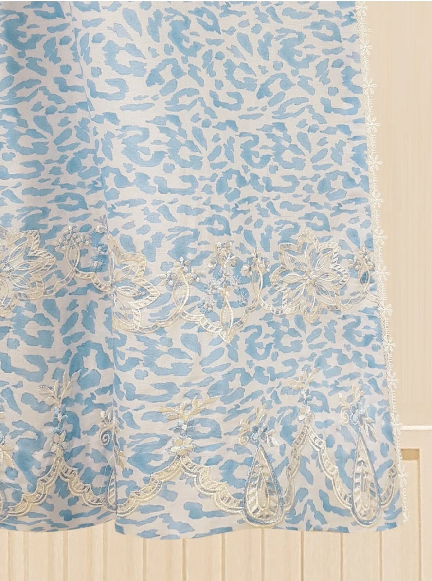 Agha Noor Azure Meadow: Embroidered Printed Lawn Shirt