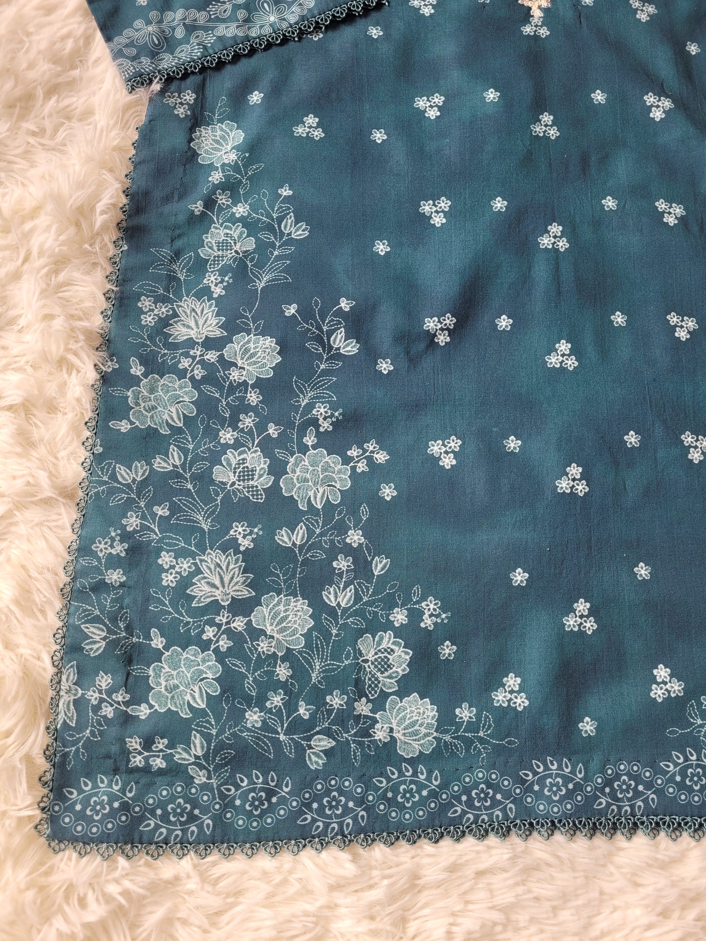 Cross Stitch Deep Teal: Embroidered Suit with Subtle Prints