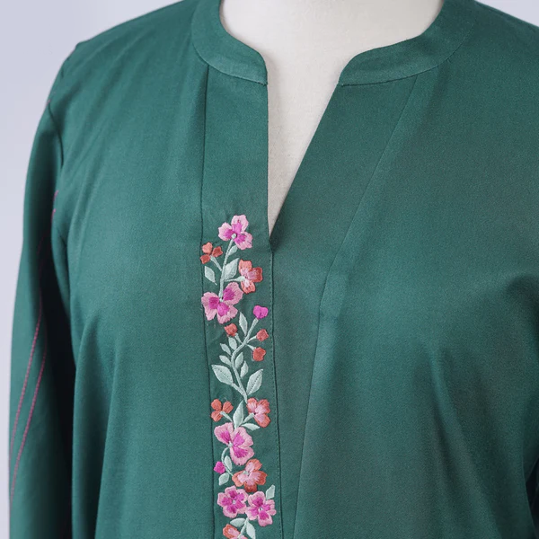 Emerald Whispers: Embroidered Marina Outfit