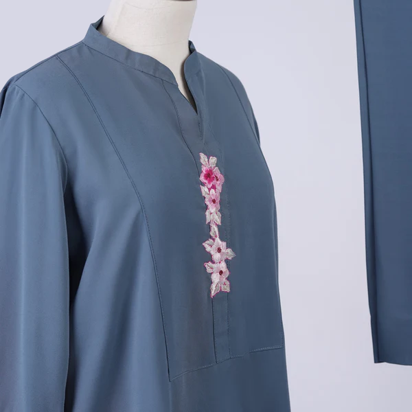 Slate Blossom: Embroidered Georgette Duo