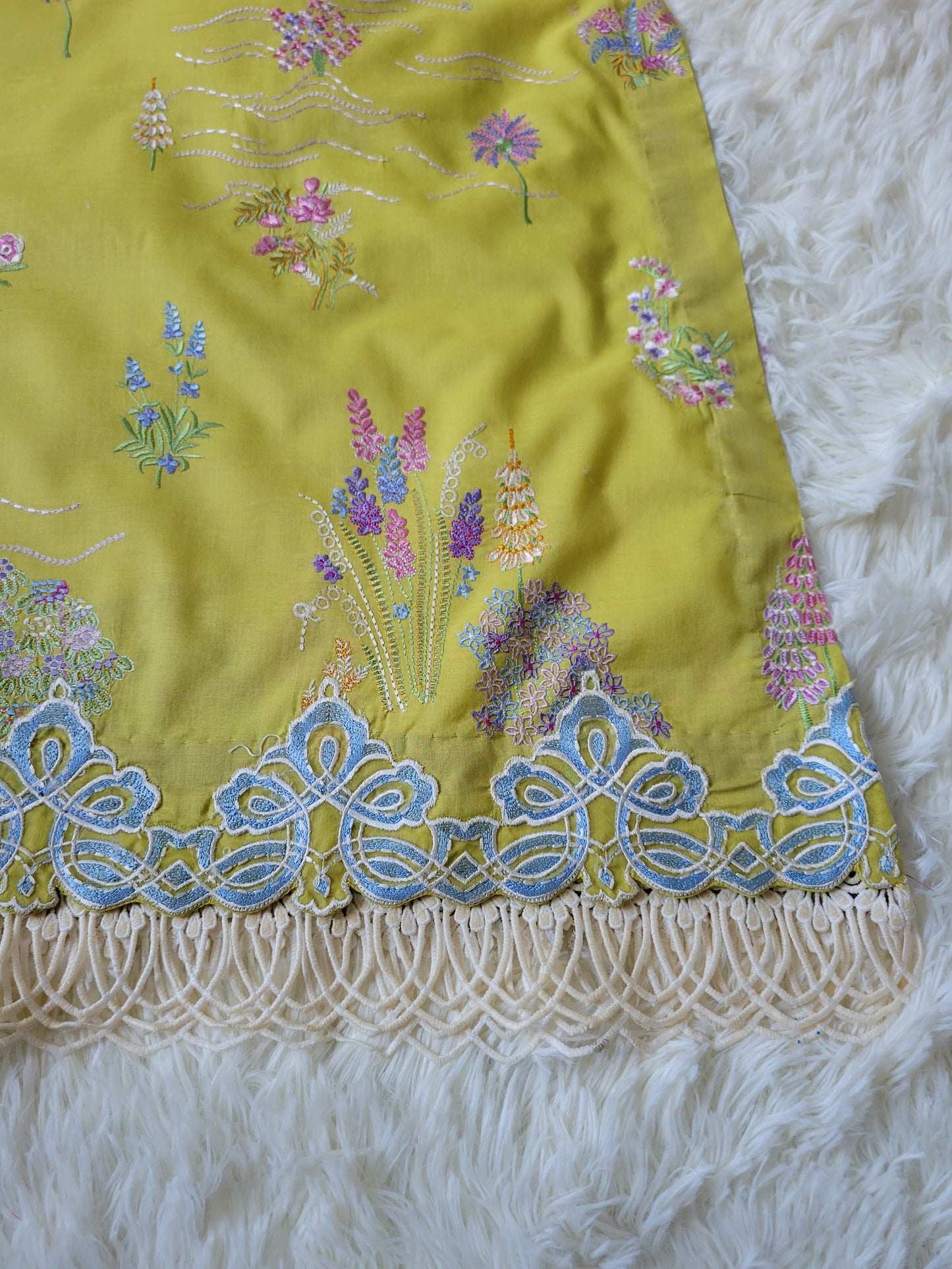 Farah Talib Aziz Embroidered Lemon Green Suit with Watercolor Dupatta
