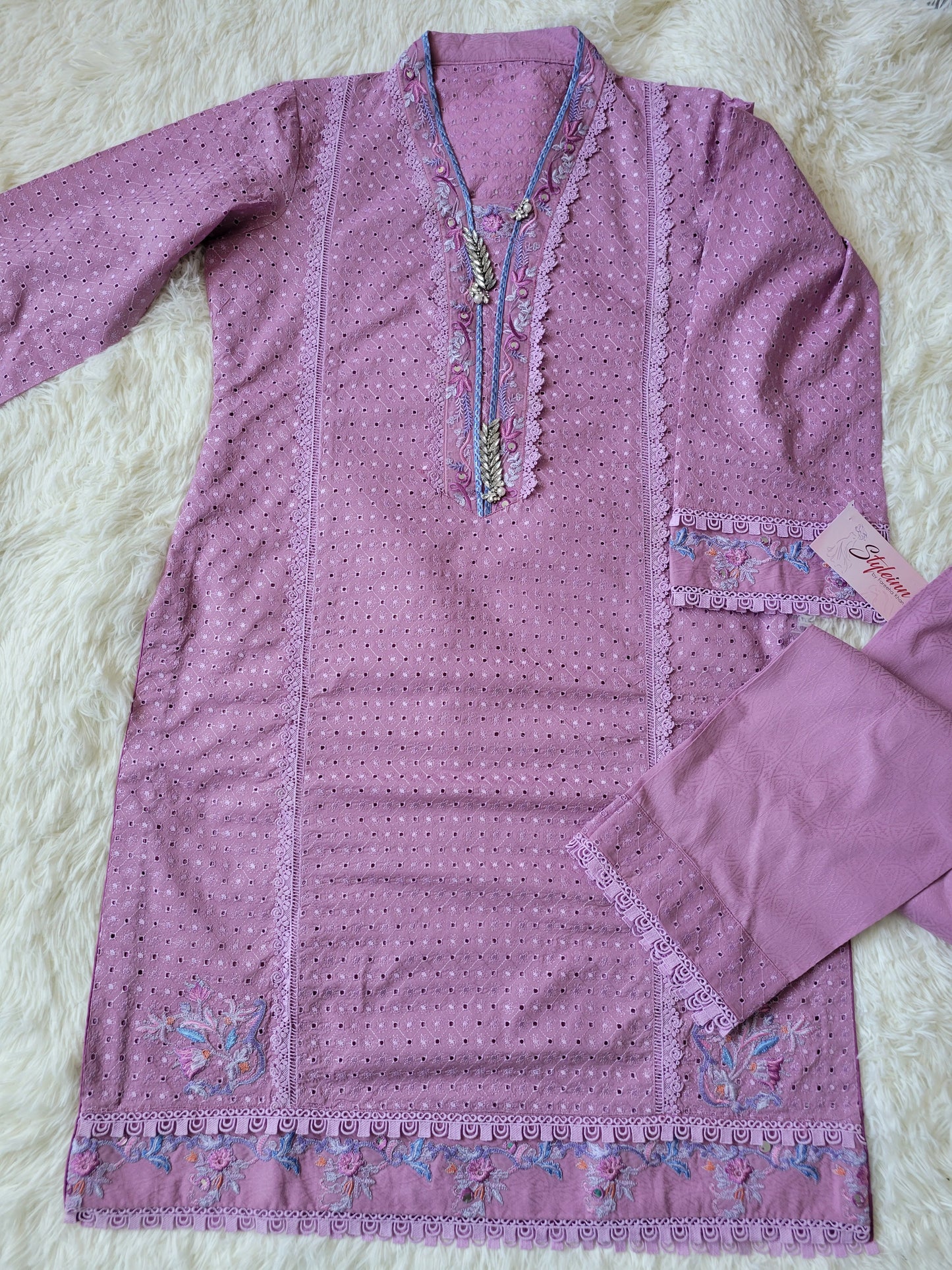 Farah Talib Aziz Enchanting Lilac Chikankari Suit with Jacquard Trouser & Pure Chiffon Dupatta