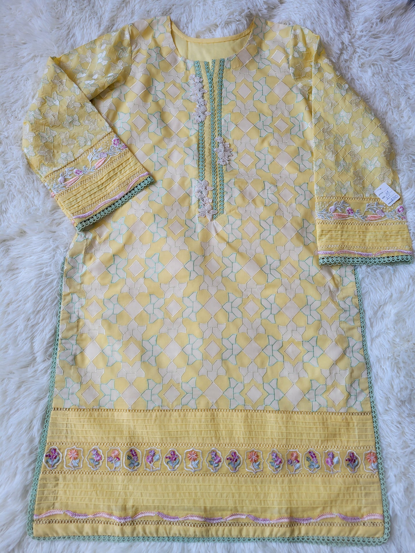 Farah Talib Aziz Lemon Zest Embroidered Shirt with Jacquard Trouser & Pure Chiffon Dupatta