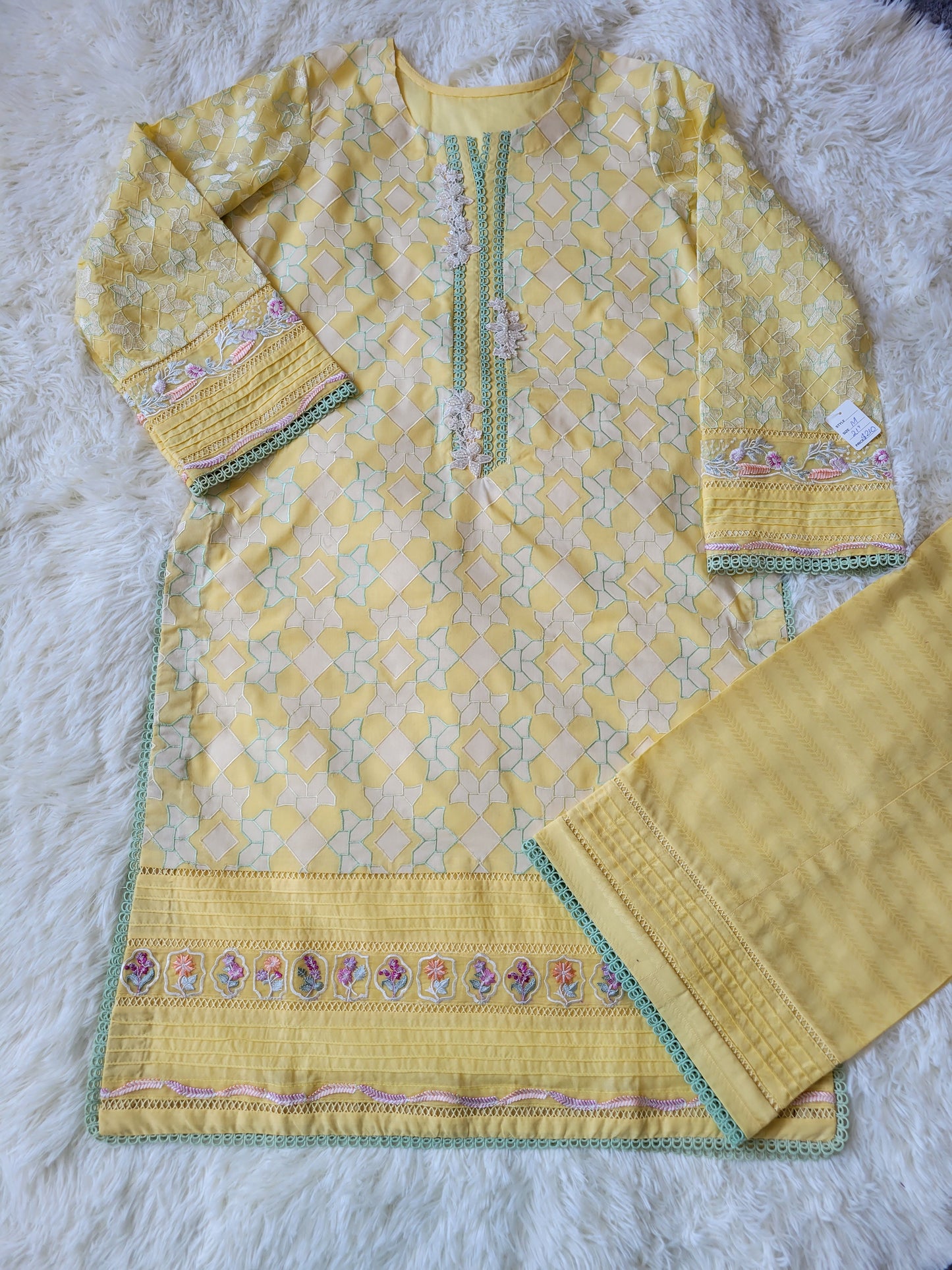 Farah Talib Aziz Lemon Zest Embroidered Shirt with Jacquard Trouser & Pure Chiffon Dupatta