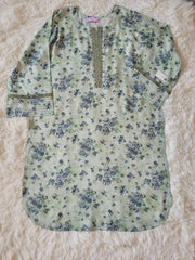 2 PC Printed Marina Suit - Light Green/Blue Floral Kurta with Trousers