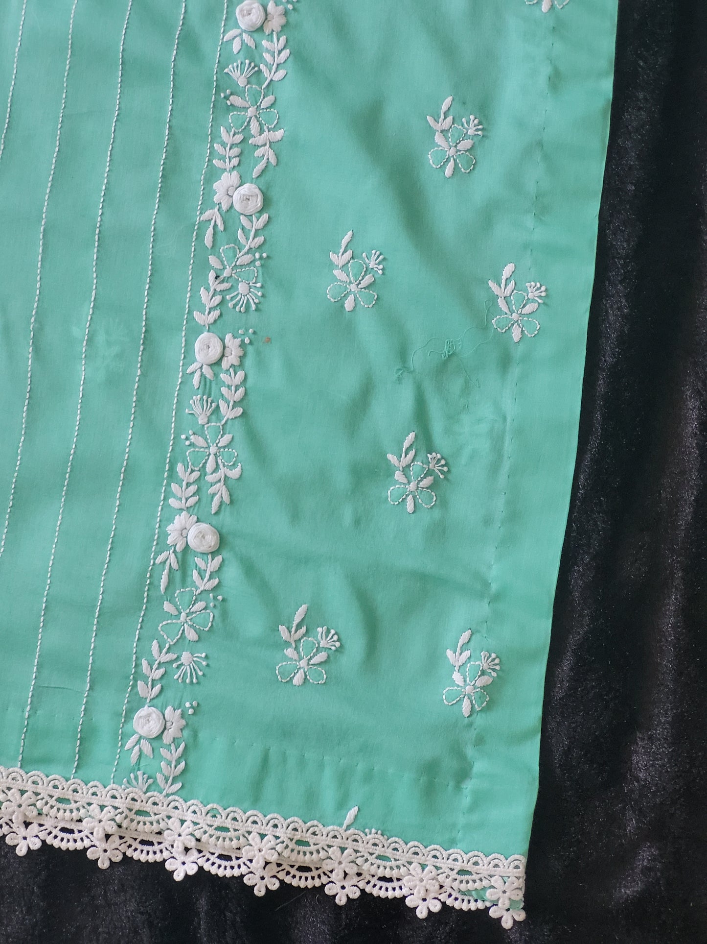Mint Serenity Hand-Embroidered Lawn Suit with Classic White Trouser