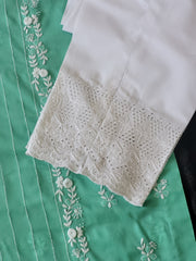 Mint Serenity Hand-Embroidered Lawn Suit with Classic White Trouser